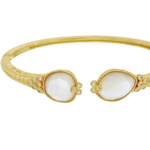 Judith Ripka  14K Clad Mother of Pearl & Diamonique Cuff Bracelet - Picture 4 of 6